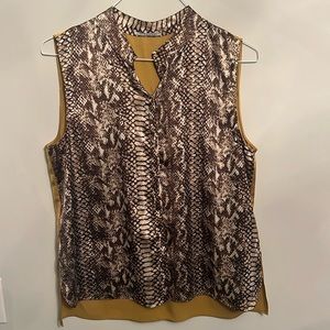 Tahari Woman Designer Vintage Sleeveless Button Up Top Snakeskin Gold Size Large